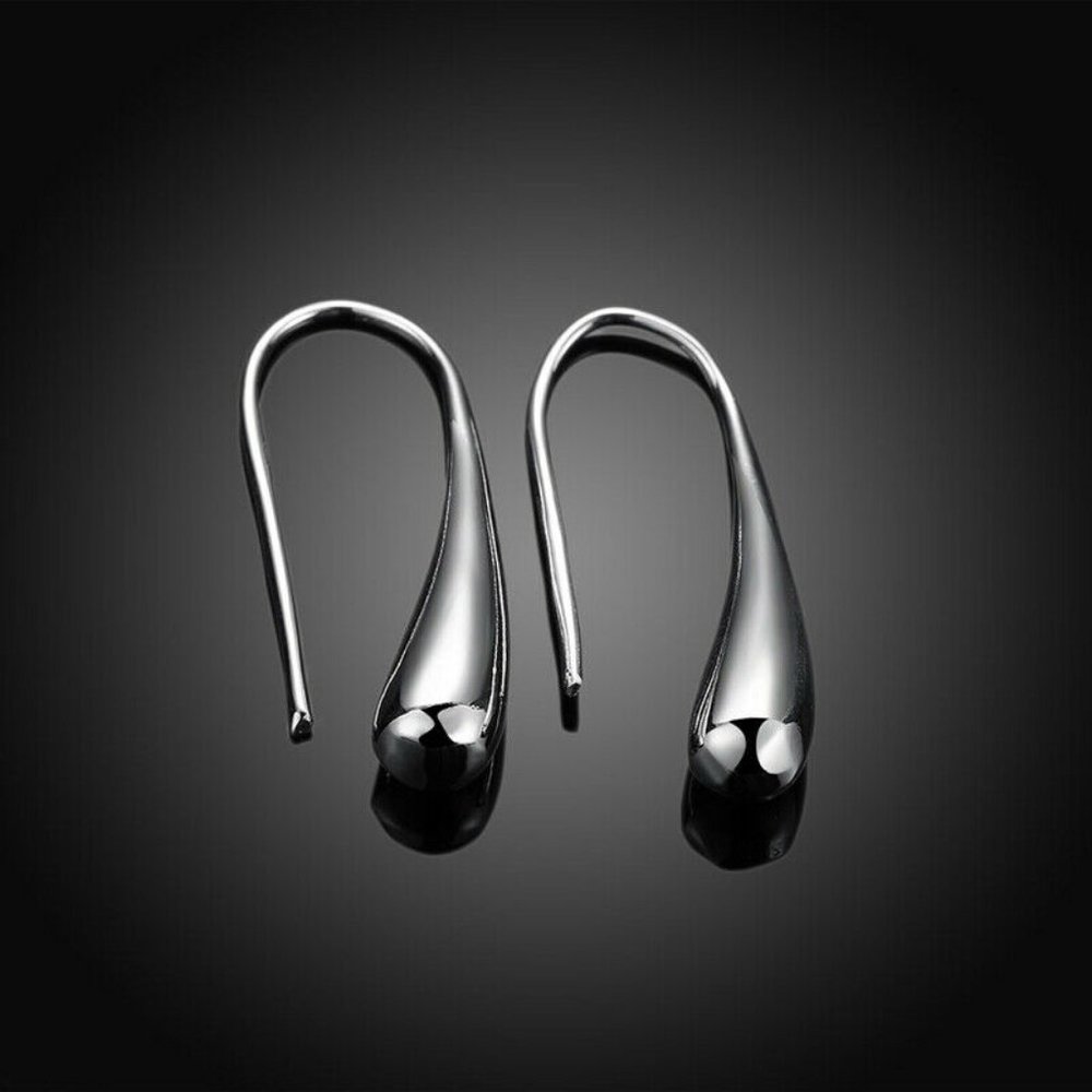Simple Tear Drop Earrings 925 Silver - Picture 3 of 6
